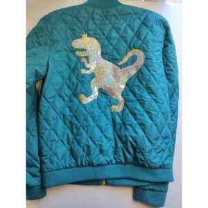 Cat & Jack Girls‎ Quilted Bomber Jacket Turquoise Dinosaur Sequin XL